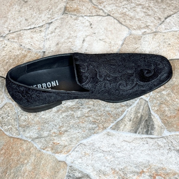Terroni Black Men\'s Slip-On Dress Shoe-Faux Suede-Paisley Print-Fashionable main image 7
